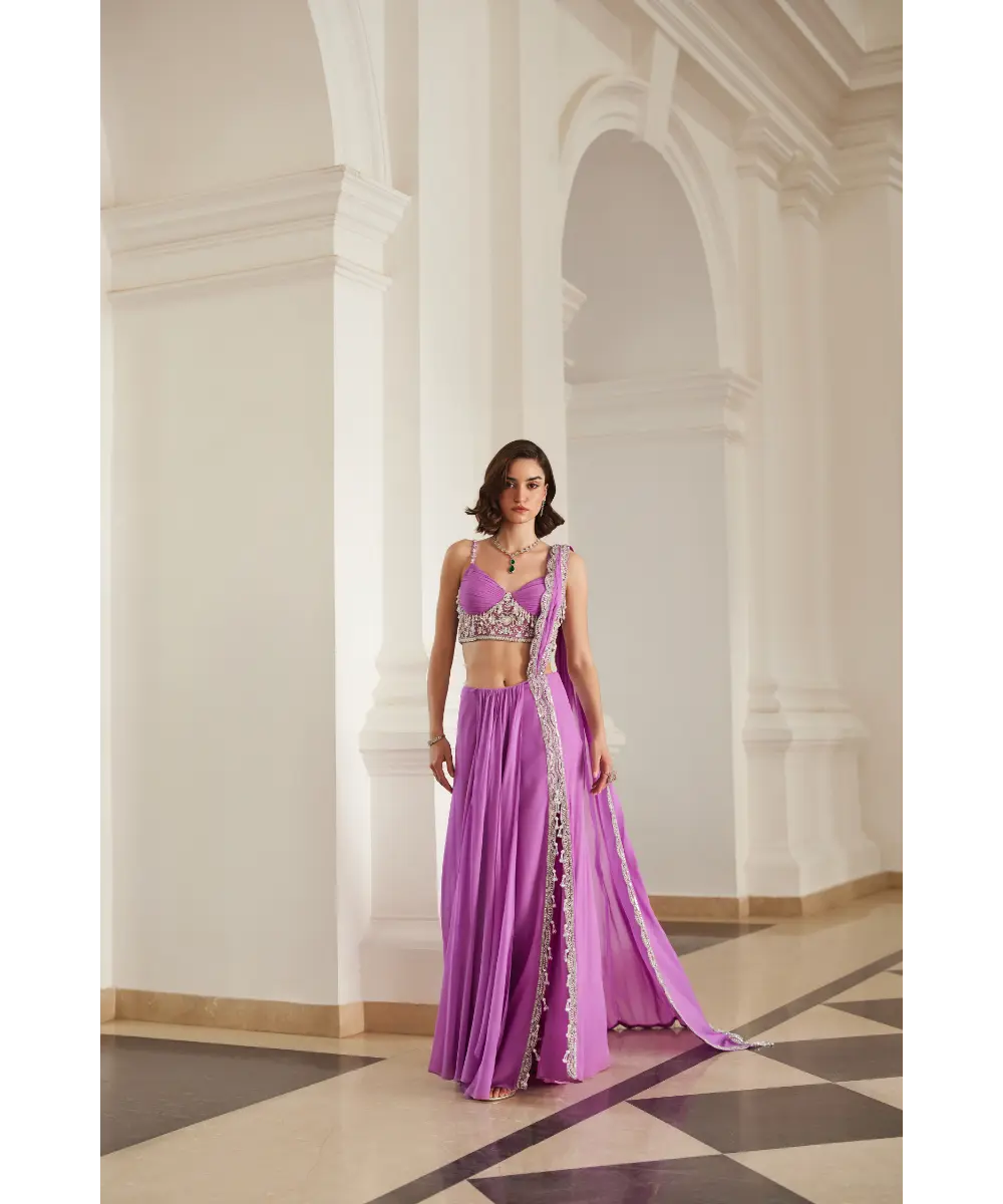 SANYA GULATI- Bubblegum Pink Corset Slit Saree
